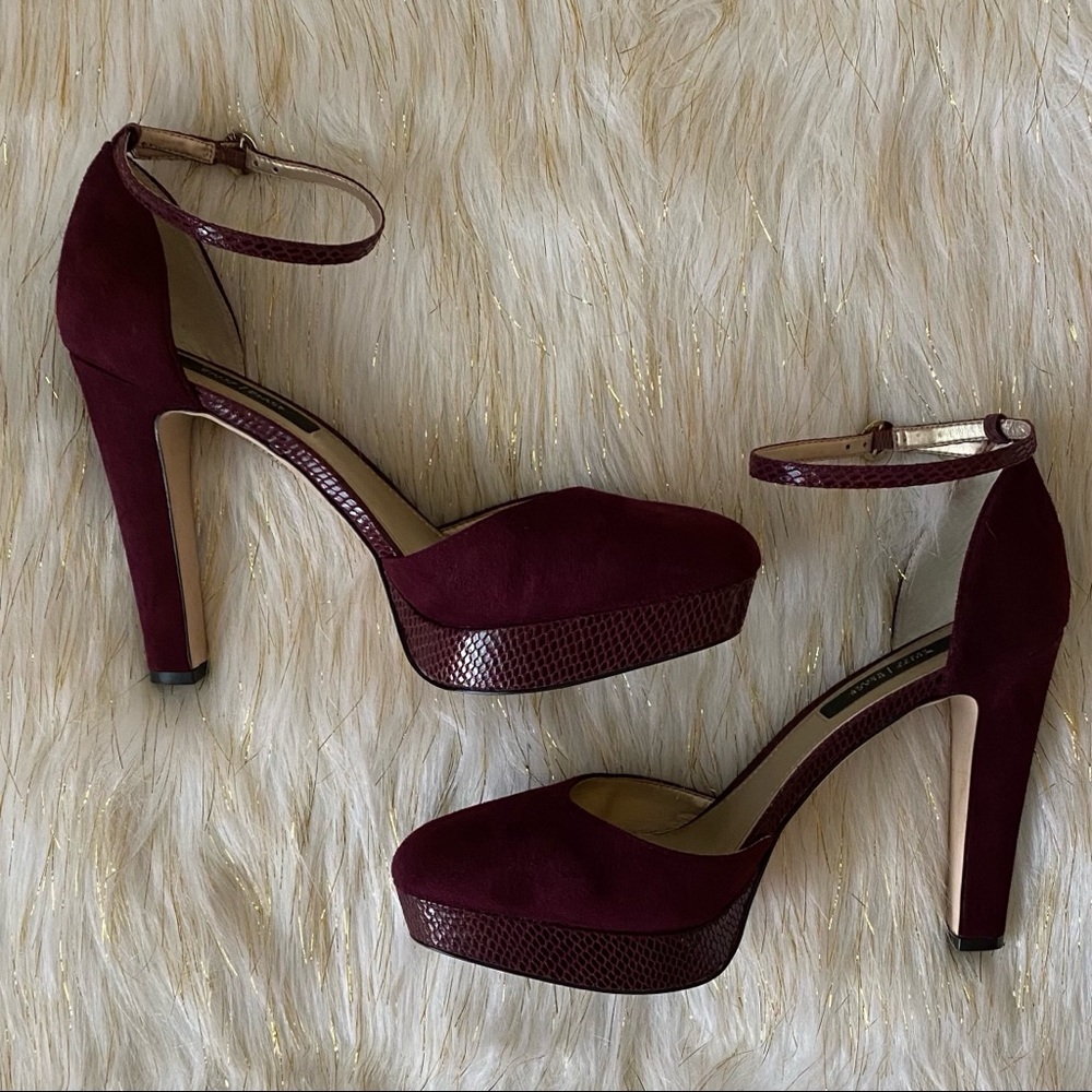 WHBM “Marianna” Platform Suede Heels, 9.5